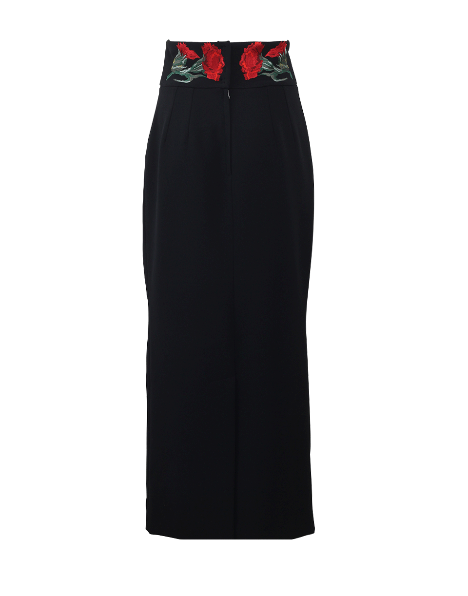 DOLCE & GABBANA-Rose Embroidered Slim Skirt-BLACK