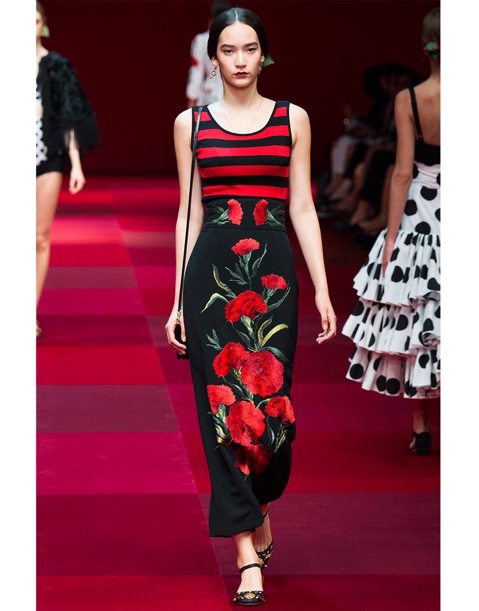 DOLCE & GABBANA-Rose Embroidered Slim Skirt-BLACK