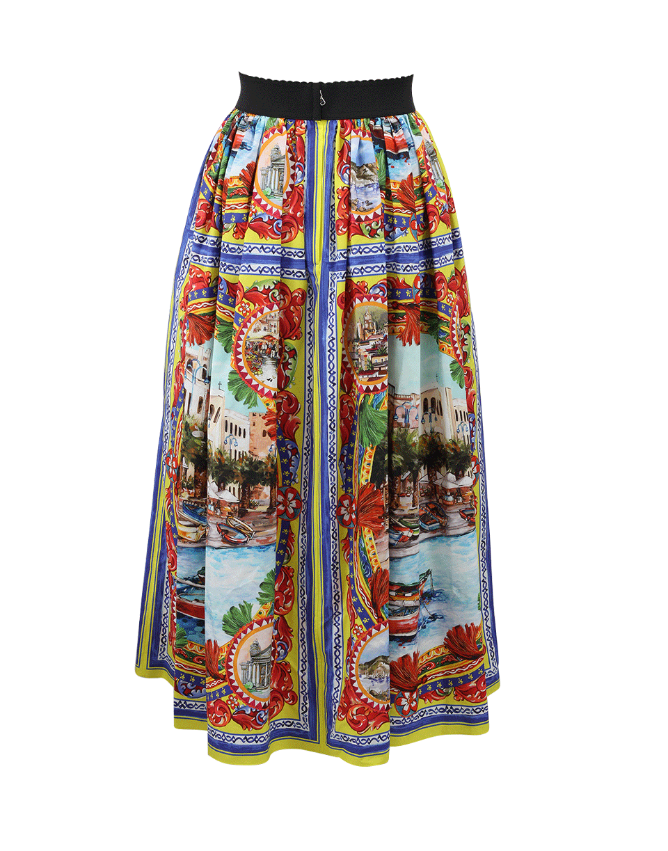 DOLCE & GABBANA-Caretto Print Midi Poplin Skirt-
