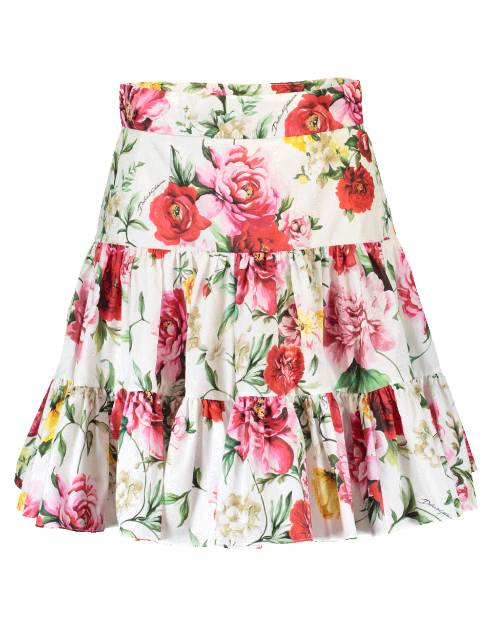 DOLCE & GABBANA-Floral Popline Skirt-WHITE