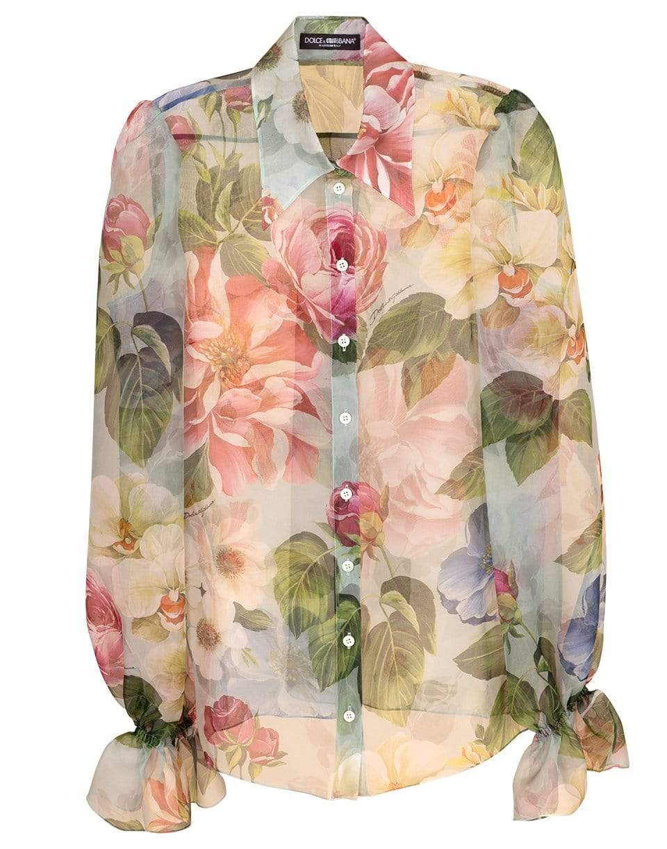 DOLCE & GABBANA-Print Elastic Sleeve Organza Blouse-
