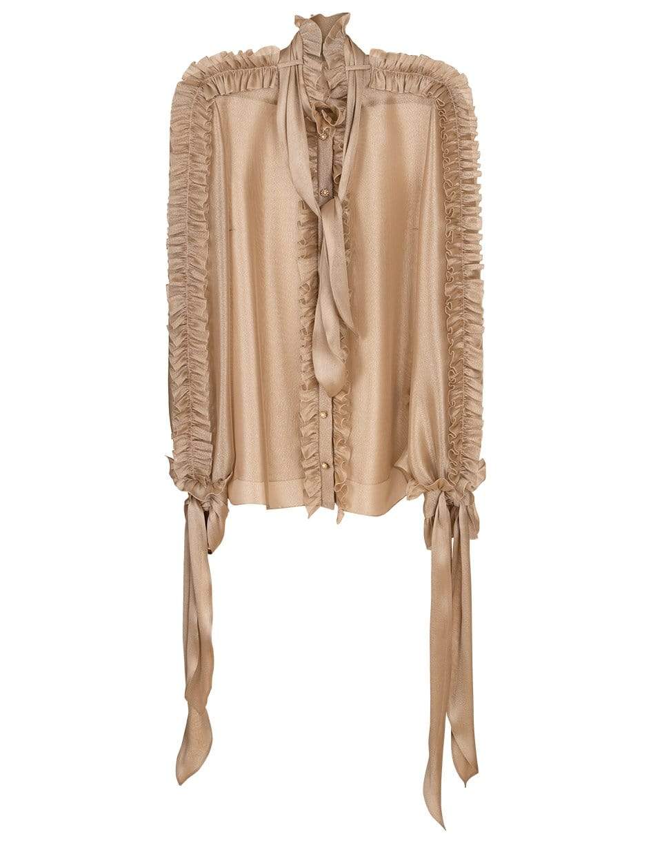 DOLCE & GABBANA-Tie Neck Ruffle Blouse-GOLD