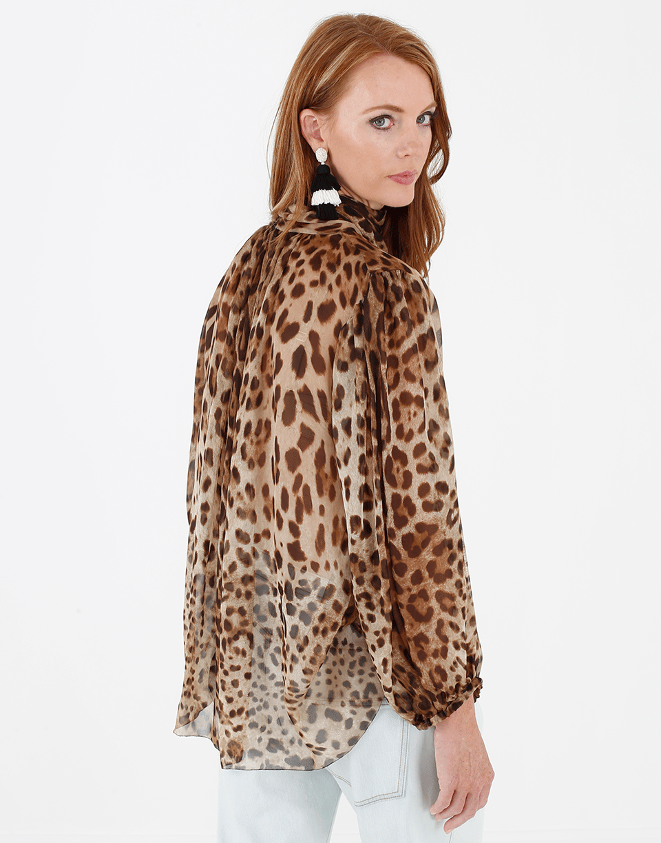 DOLCE & GABBANA-Chiffon Neck Tie Blouse-LEOPARD