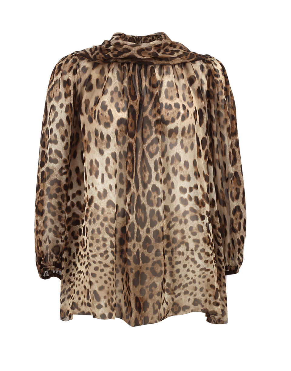 DOLCE & GABBANA-Chiffon Neck Tie Blouse-LEOPARD