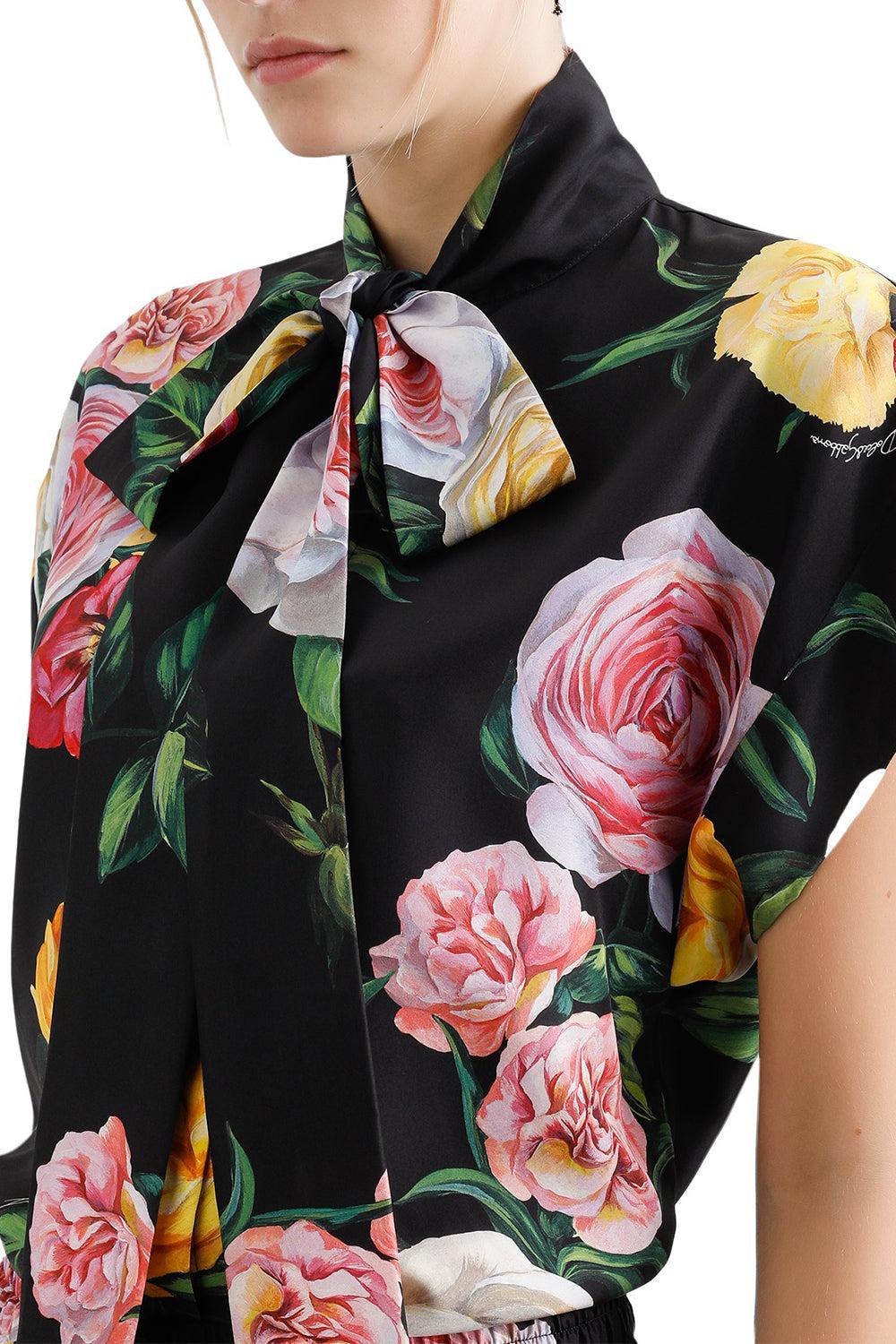 Peonie Tie Neck Blouse-PEONY/ROSE-38-CLOTHINGTOPBLOUSE-DOLCE & GABBANA