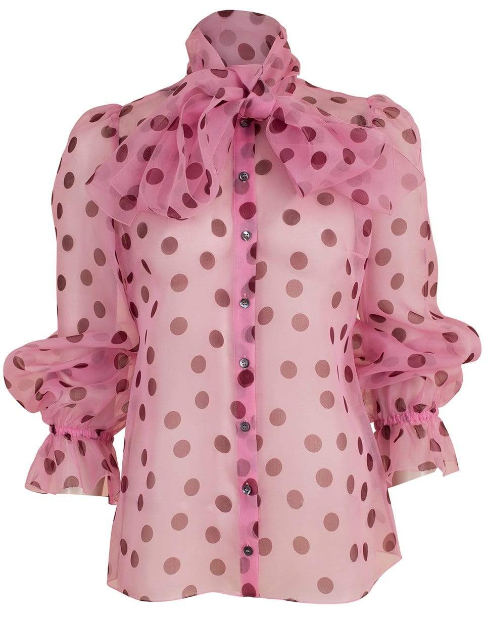 DOLCE & GABBANA-Organza Polka Dot Blouse-