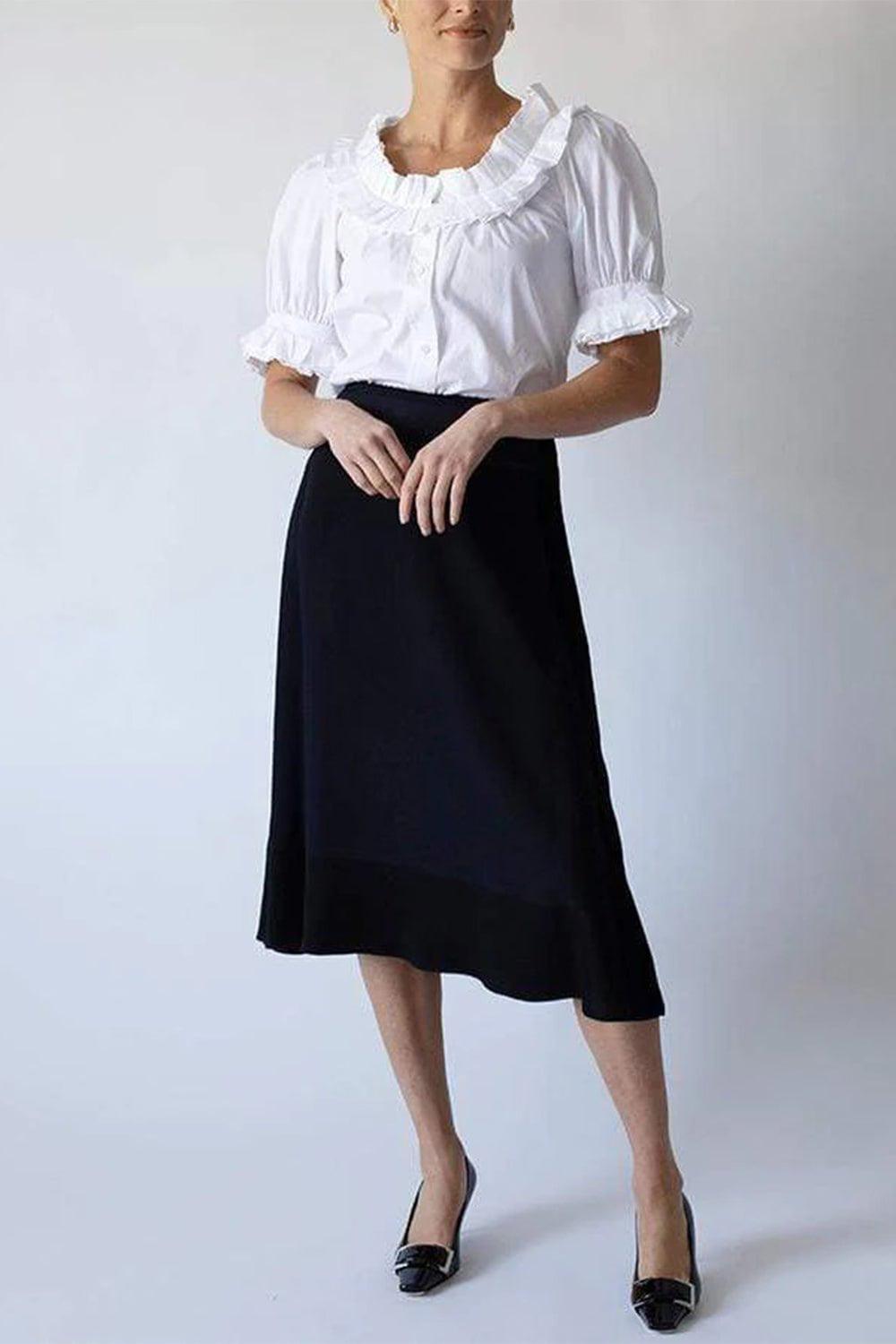DOLCE & GABBANA-Short Sleeve Ruffle Button Up Blouse-WHITE