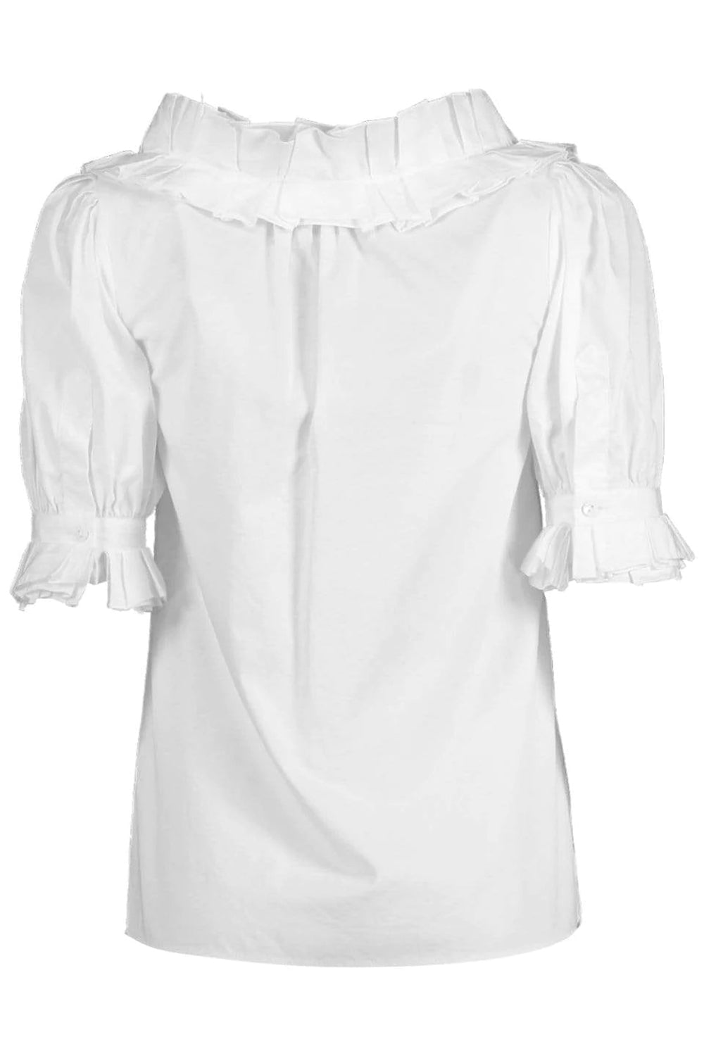 DOLCE & GABBANA-Short Sleeve Ruffle Button Up Blouse-WHITE