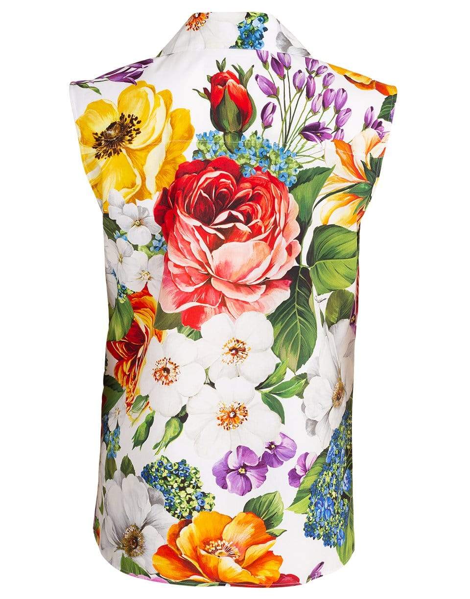 DOLCE & GABBANA-White Mix Floral Sleeveless Blouse-