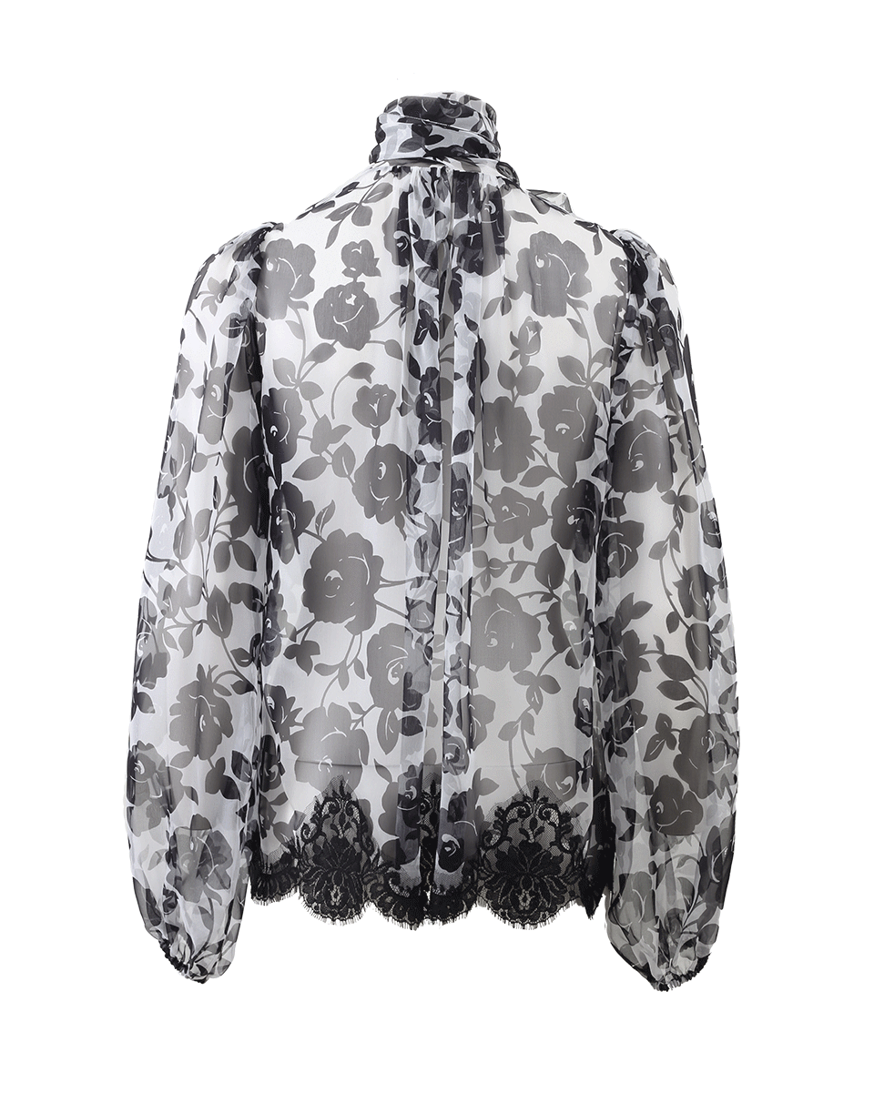 DOLCE & GABBANA-Rose Print Peasant Blouse-WHT/BLK