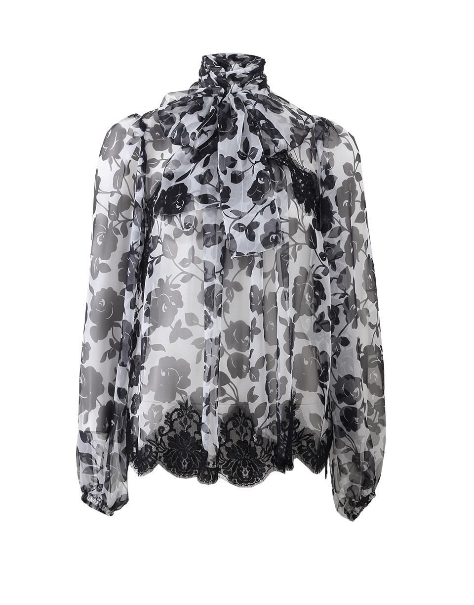 DOLCE & GABBANA-Rose Print Peasant Blouse-WHT/BLK