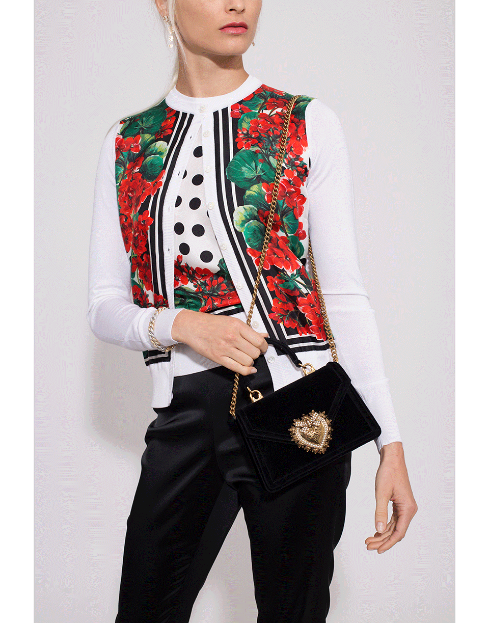 DOLCE & GABBANA-Silk Front Crewneck Cardigan-