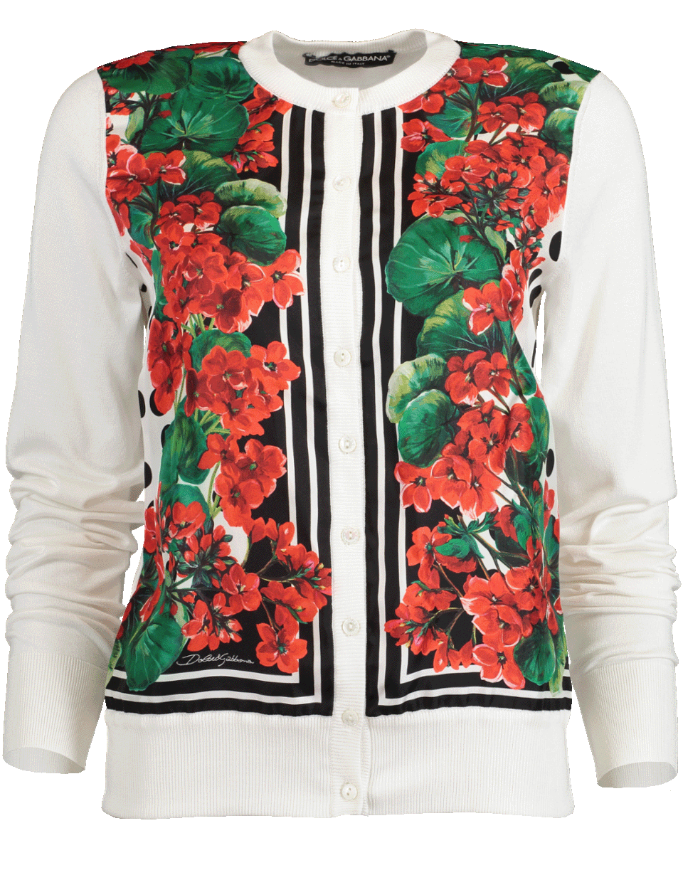 DOLCE & GABBANA-Silk Front Crewneck Cardigan-