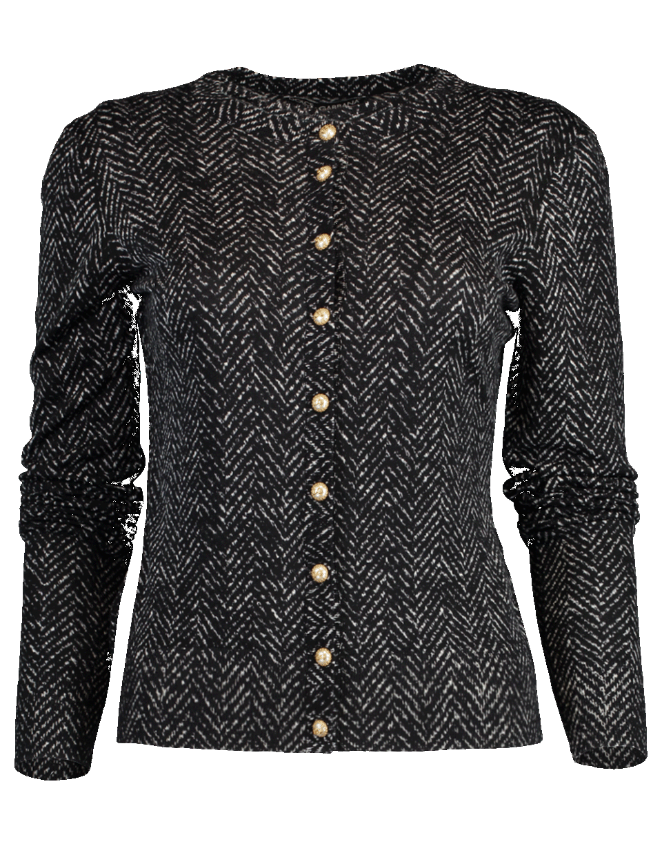 DOLCE & GABBANA-Herringbone Print Wool Cardigan-