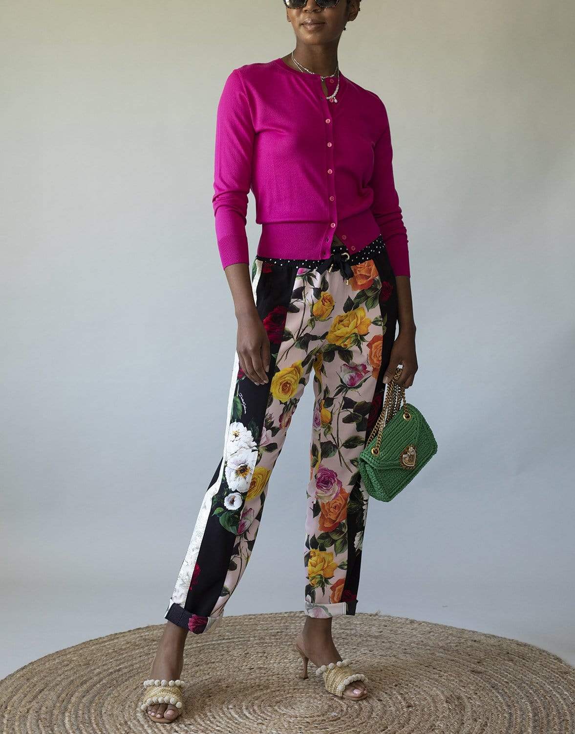 DOLCE & GABBANA-Button Front Silk Crewneck Cardigan-