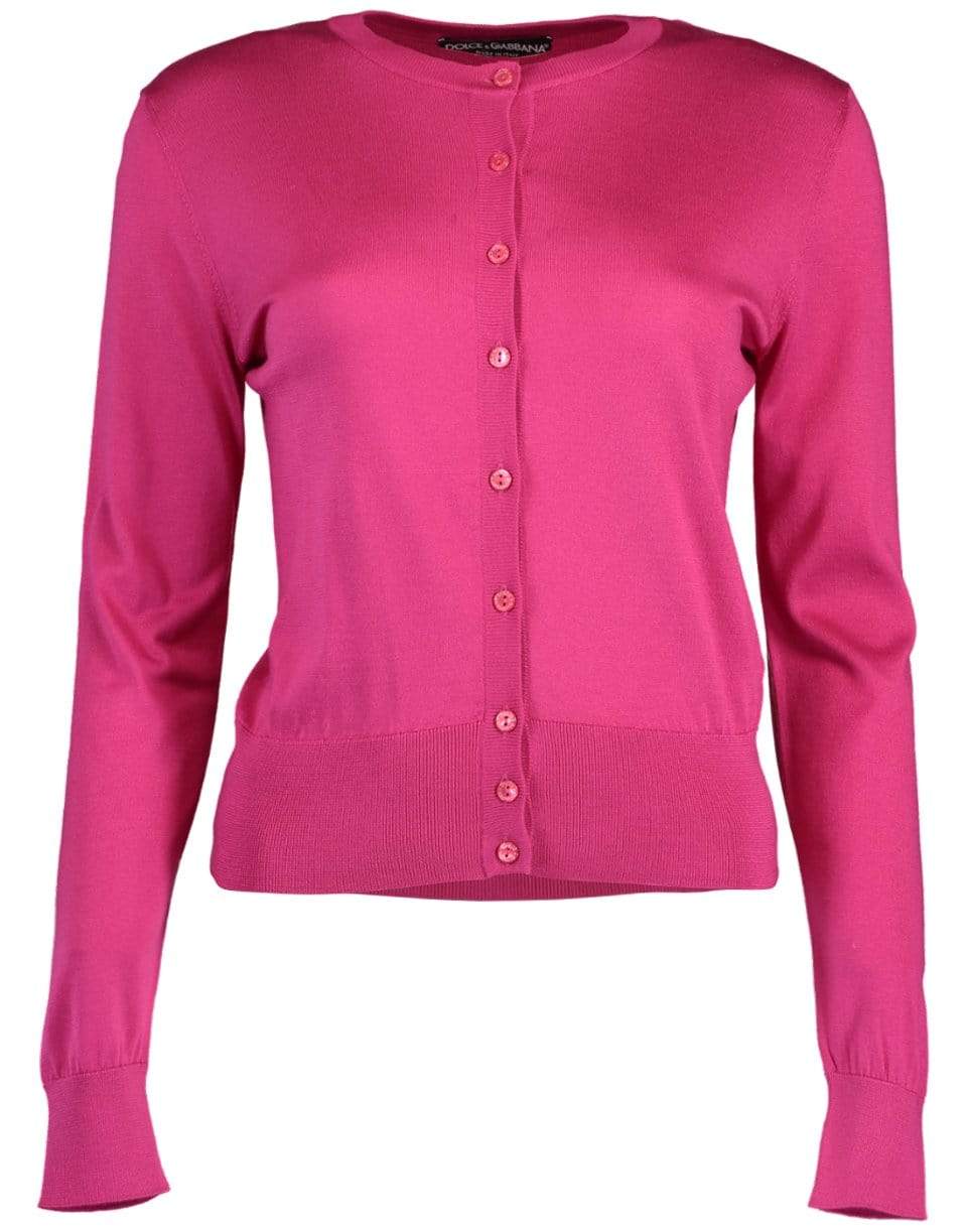 DOLCE & GABBANA-Button Front Silk Crewneck Cardigan-
