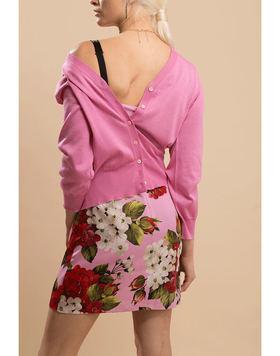 DOLCE & GABBANA-Solid Rose V-Neck Cardigan-