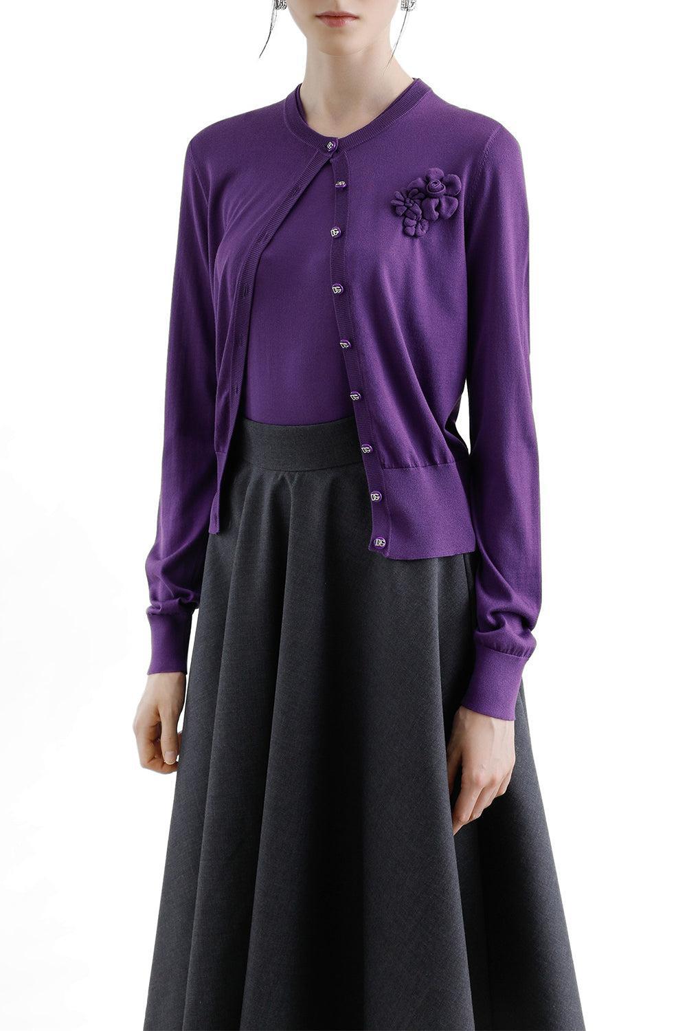 Flower Applique Cardigan-VIOLAMED-38-CLOTHINGTOPCARDIGAN-DOLCE & GABBANA