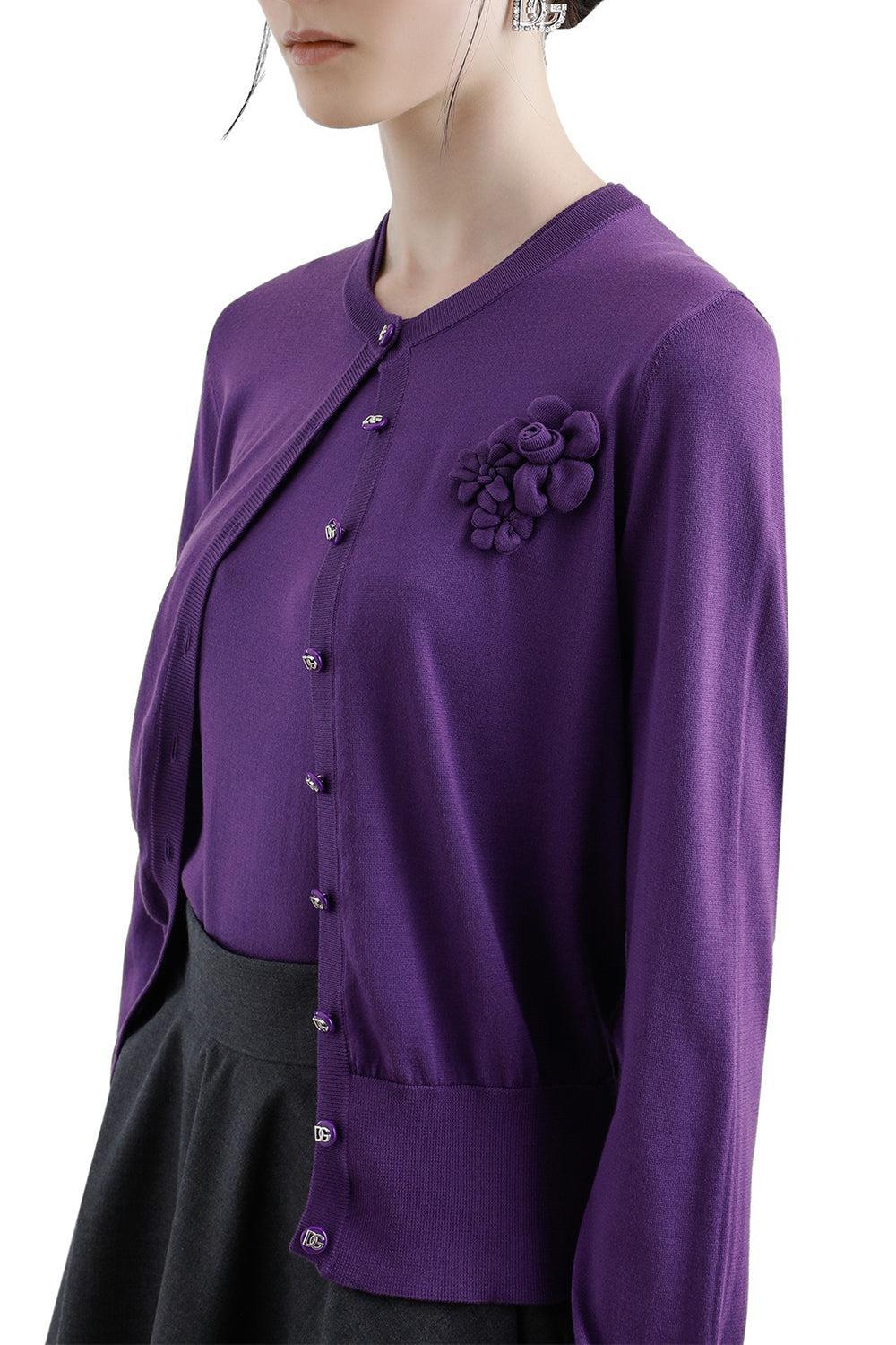 Flower Applique Cardigan-VIOLAMED-38-CLOTHINGTOPCARDIGAN-DOLCE & GABBANA