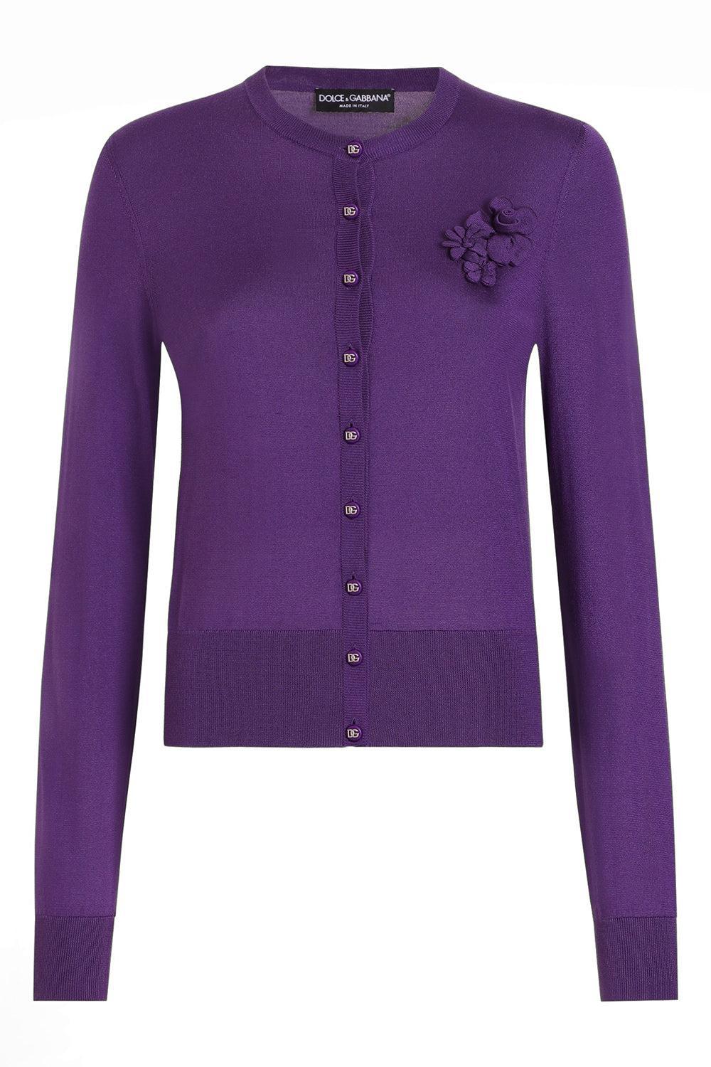 Flower Applique Cardigan-VIOLAMED-38-CLOTHINGTOPCARDIGAN-DOLCE & GABBANA