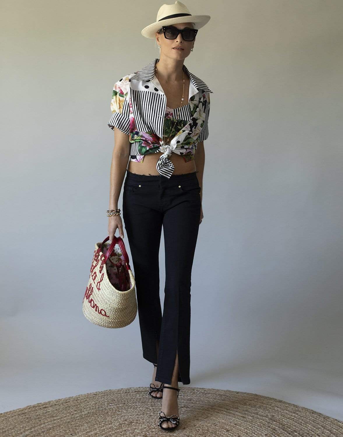 DOLCE & GABBANA-Cotton Poplin Patchwork Bowling Shirt-
