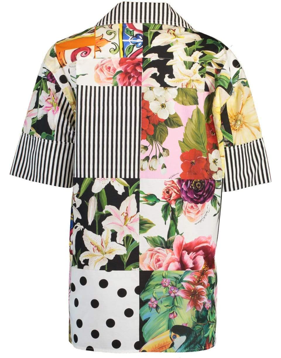 DOLCE & GABBANA-Cotton Poplin Patchwork Bowling Shirt-