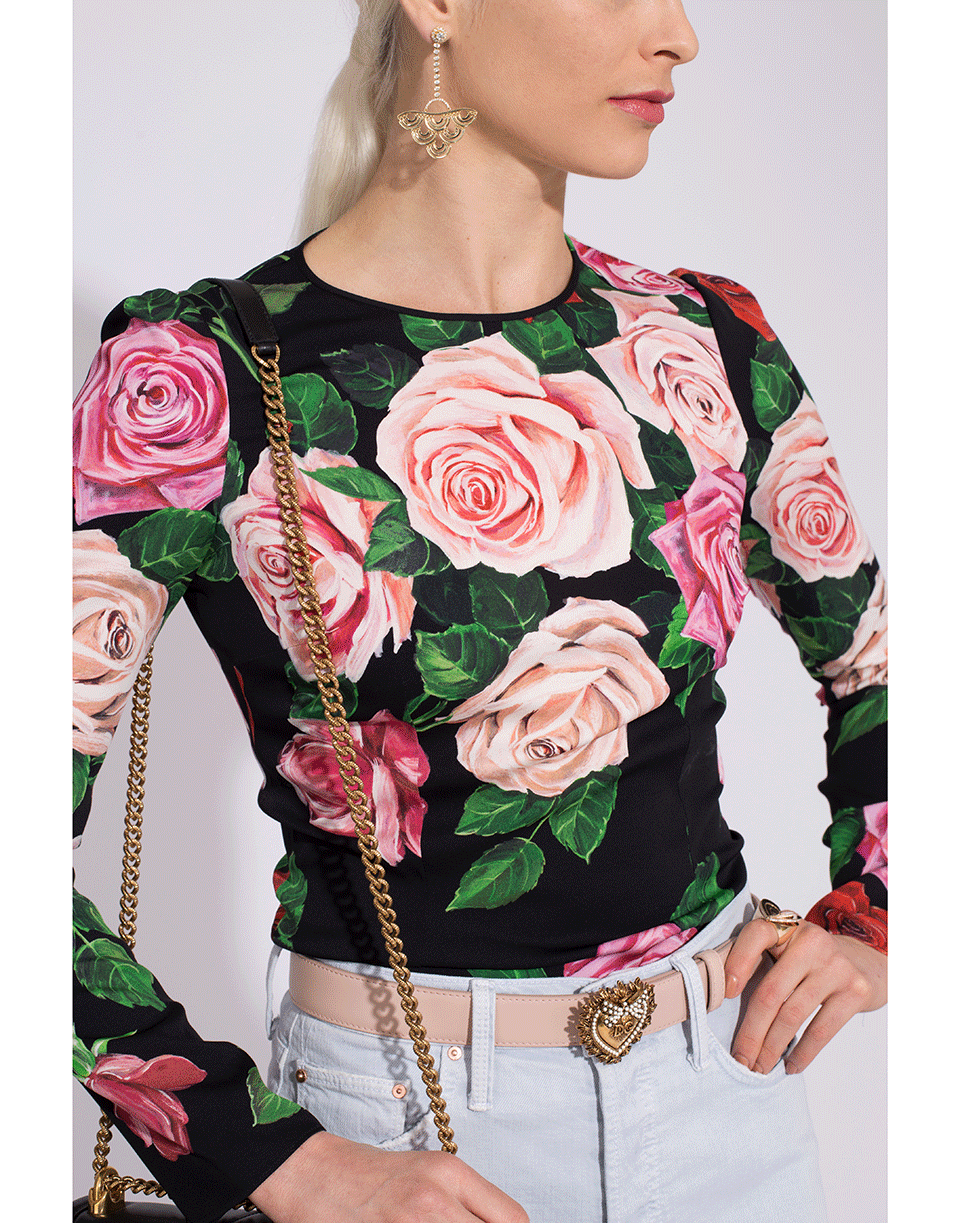 DOLCE & GABBANA-Rose Print Fitted Crewneck-