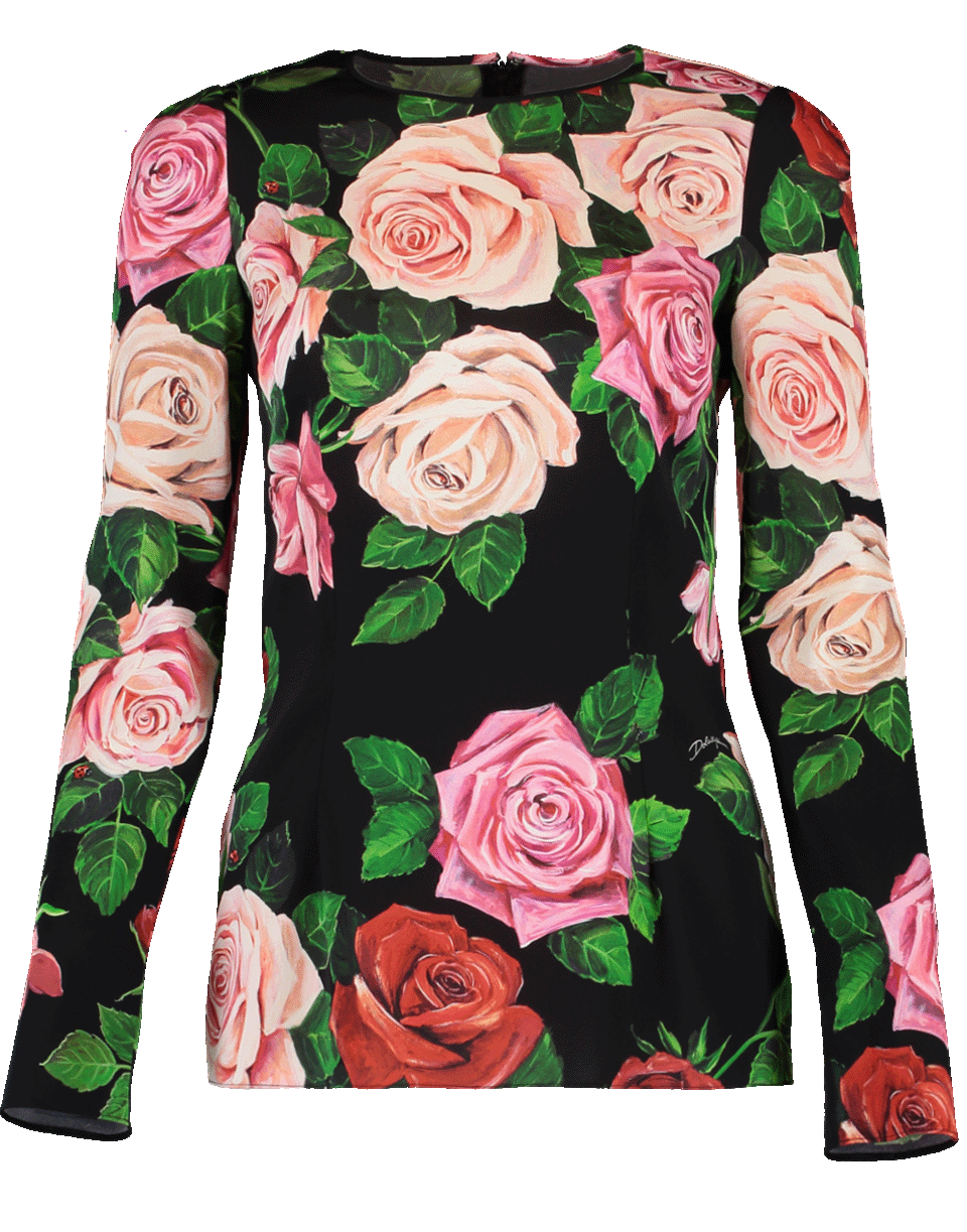 DOLCE & GABBANA-Rose Print Fitted Crewneck-