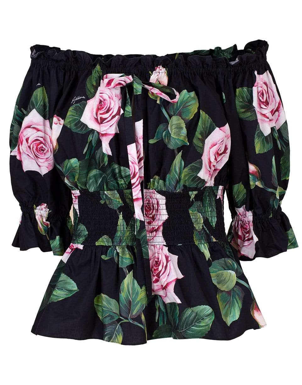 DOLCE & GABBANA-Ruffle Floral Print Peasant Top-