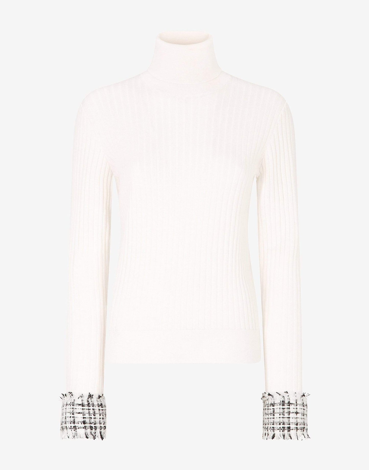 DOLCE & GABBANA-Tweed Cuff Turtleneck Sweater-