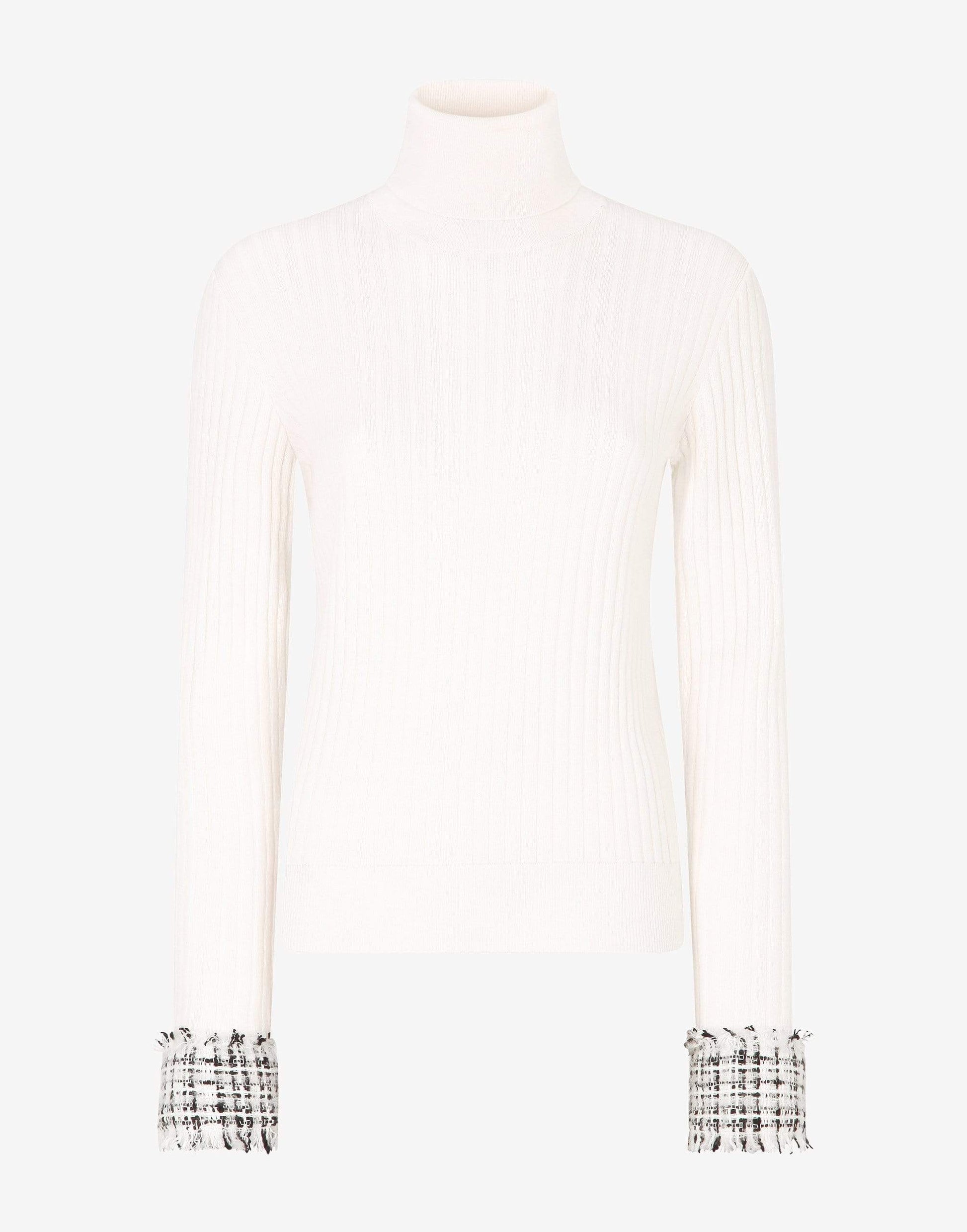 DOLCE & GABBANA-Tweed Cuff Turtleneck Sweater-