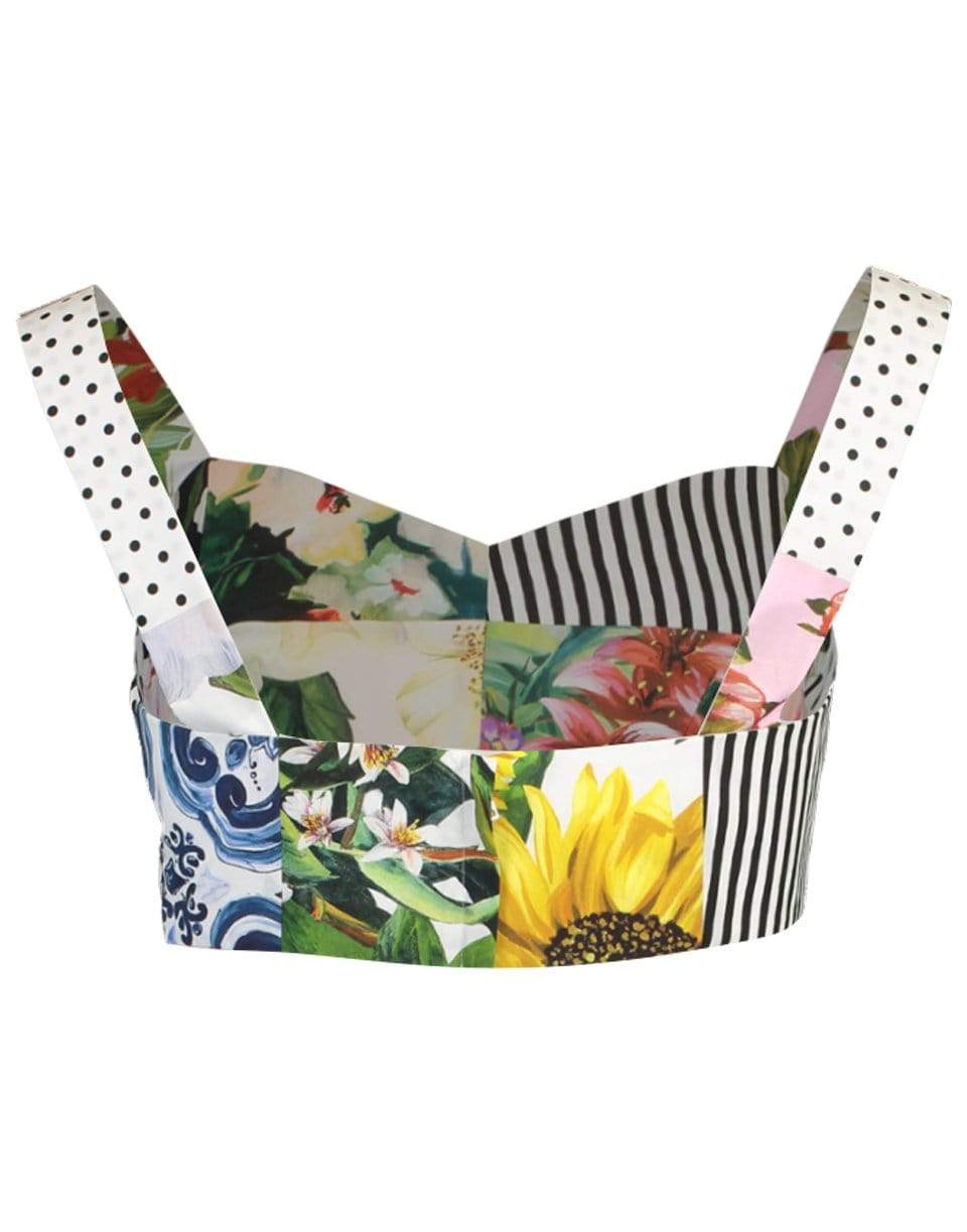 DOLCE & GABBANA-Floral Patchwork Bustier Crop Top-