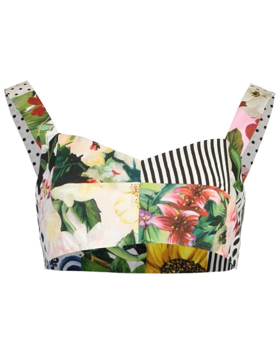 DOLCE & GABBANA-Floral Patchwork Bustier Crop Top-