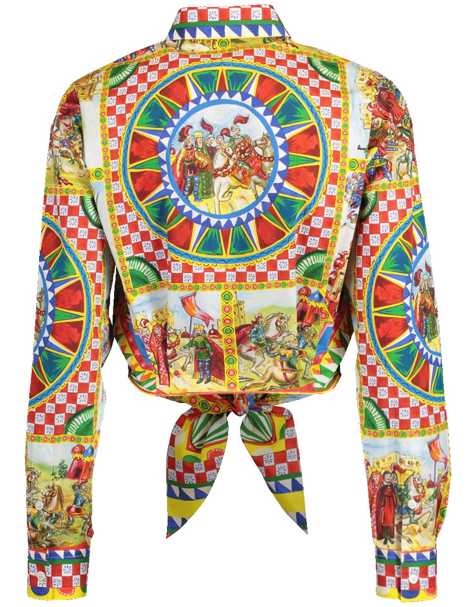 DOLCE & GABBANA-Printed Poplin Tie Front Top-