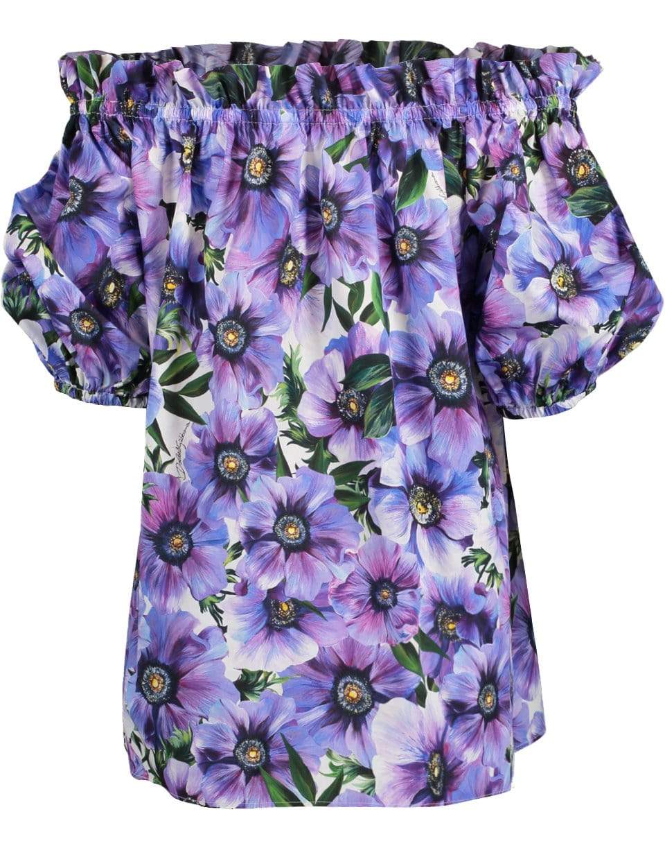DOLCE & GABBANA-Poplin Off Shoulder Print Top-