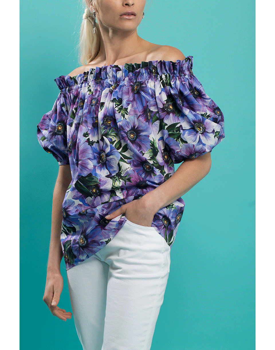 DOLCE & GABBANA-Poplin Off Shoulder Print Top-