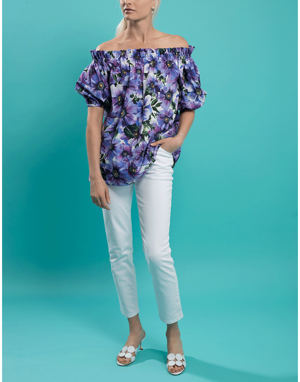 DOLCE & GABBANA-Poplin Off Shoulder Print Top-