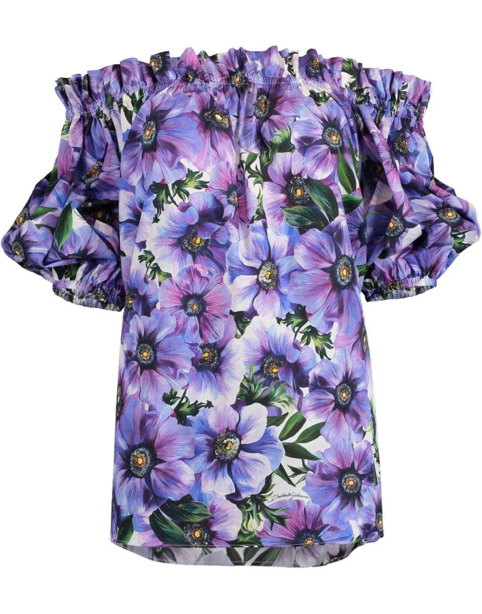 DOLCE & GABBANA-Poplin Off Shoulder Print Top-
