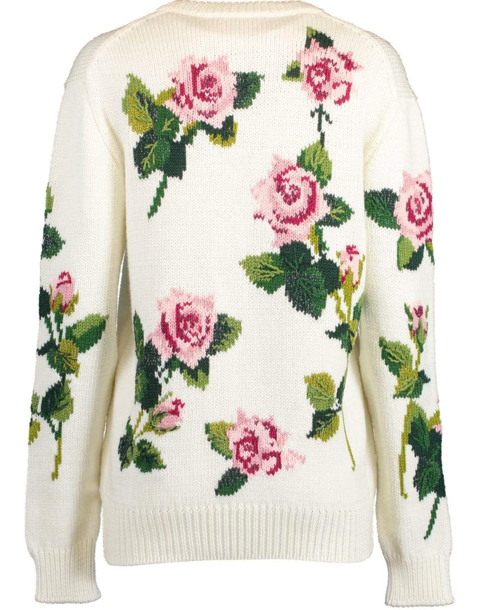 DOLCE & GABBANA-White Rose Intarsia Crewneck Pullover-WHT/ROSE