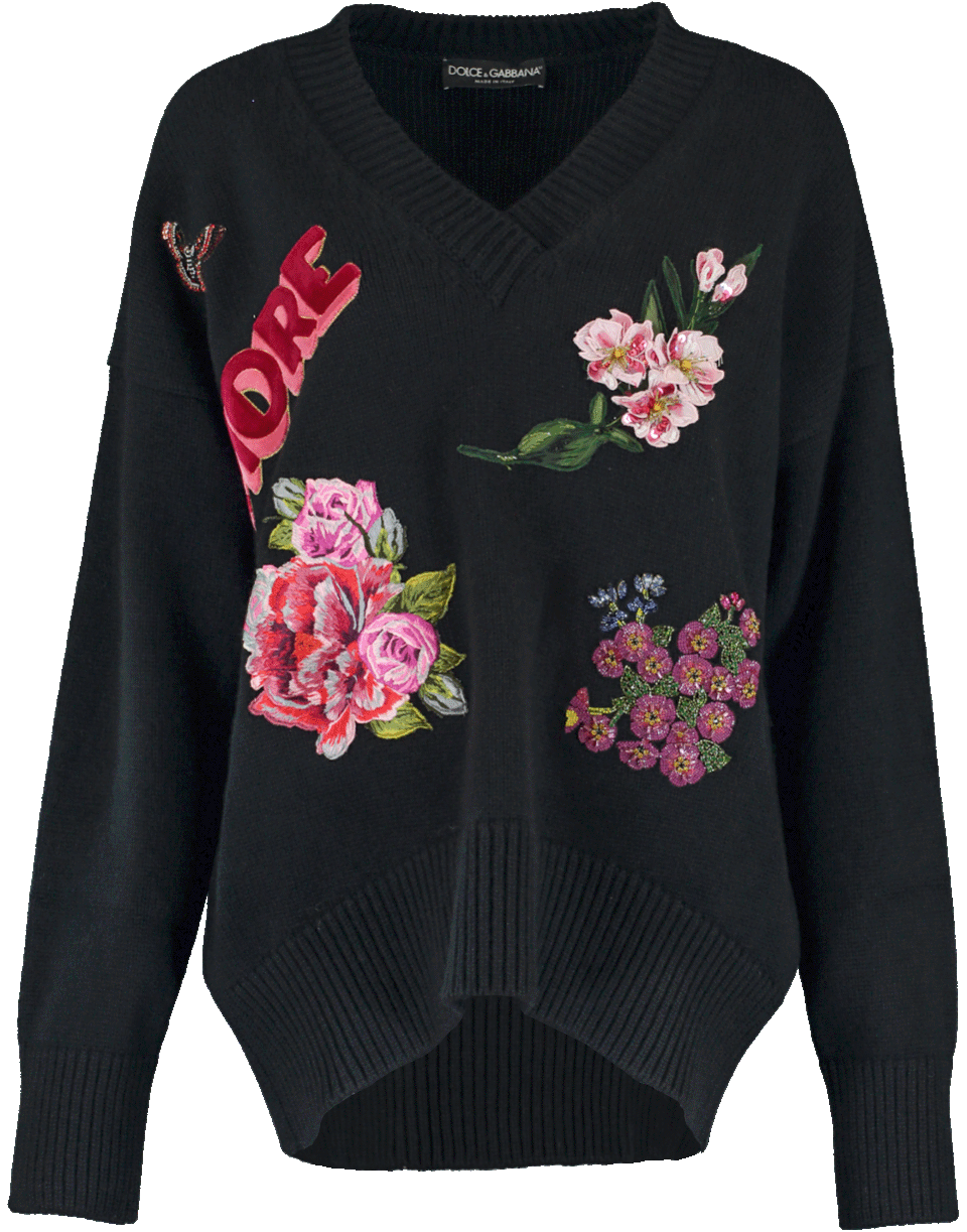 DOLCE & GABBANA-Knit "Amore" Applique Pullover-
