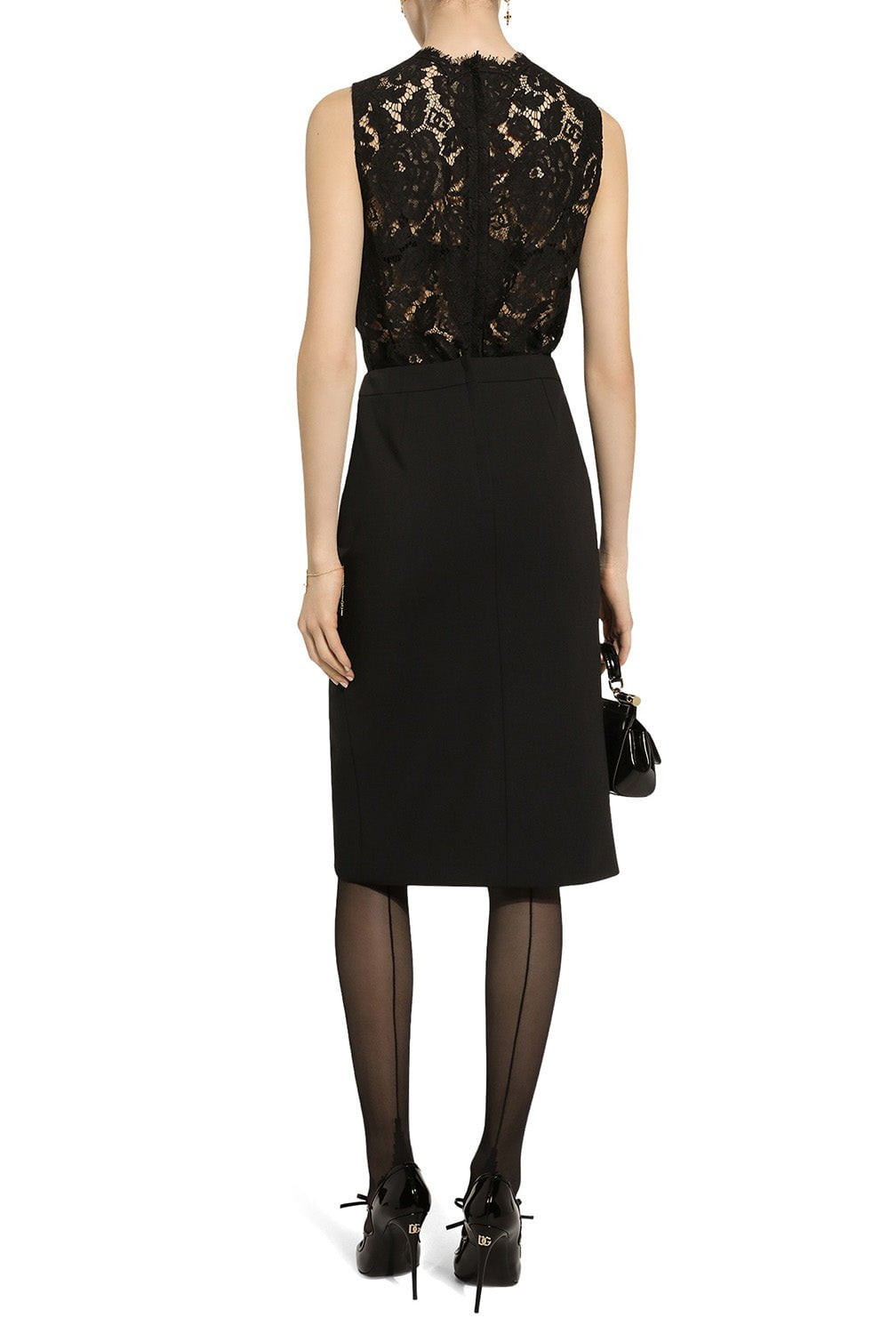 DOLCE & GABBANA-Branded Floral Lace Top - Black-