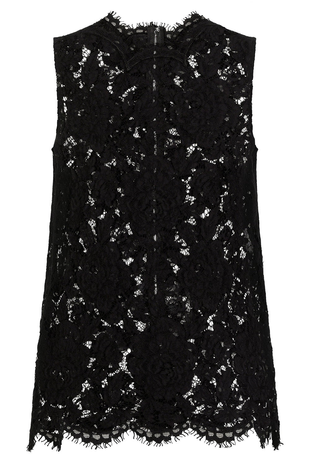 DOLCE & GABBANA-Branded Floral Lace Top - Black-
