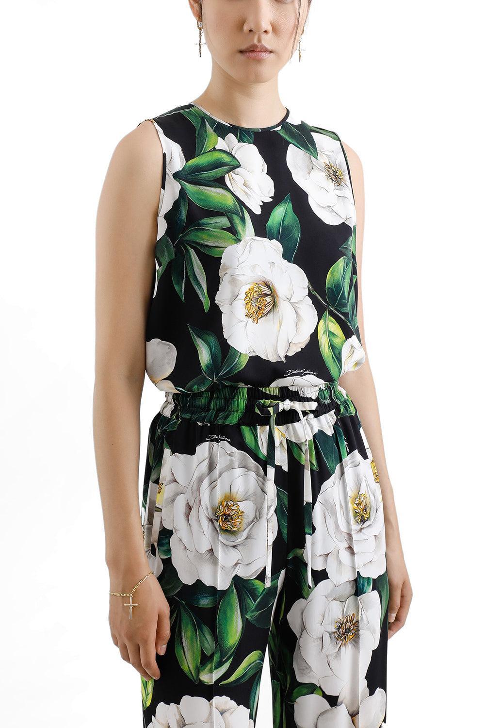 GARDENIA TANK TOP-GARDENIA/NERO-40-CLOTHINGTOPTANK-DOLCE & GABBANA