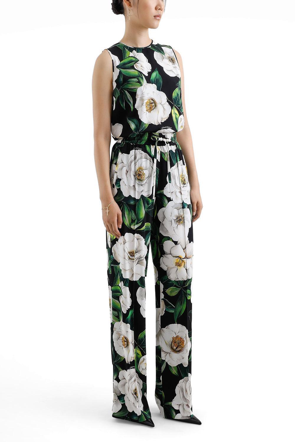 GARDENIA TANK TOP-GARDENIA/NERO-40-CLOTHINGTOPTANK-DOLCE & GABBANA