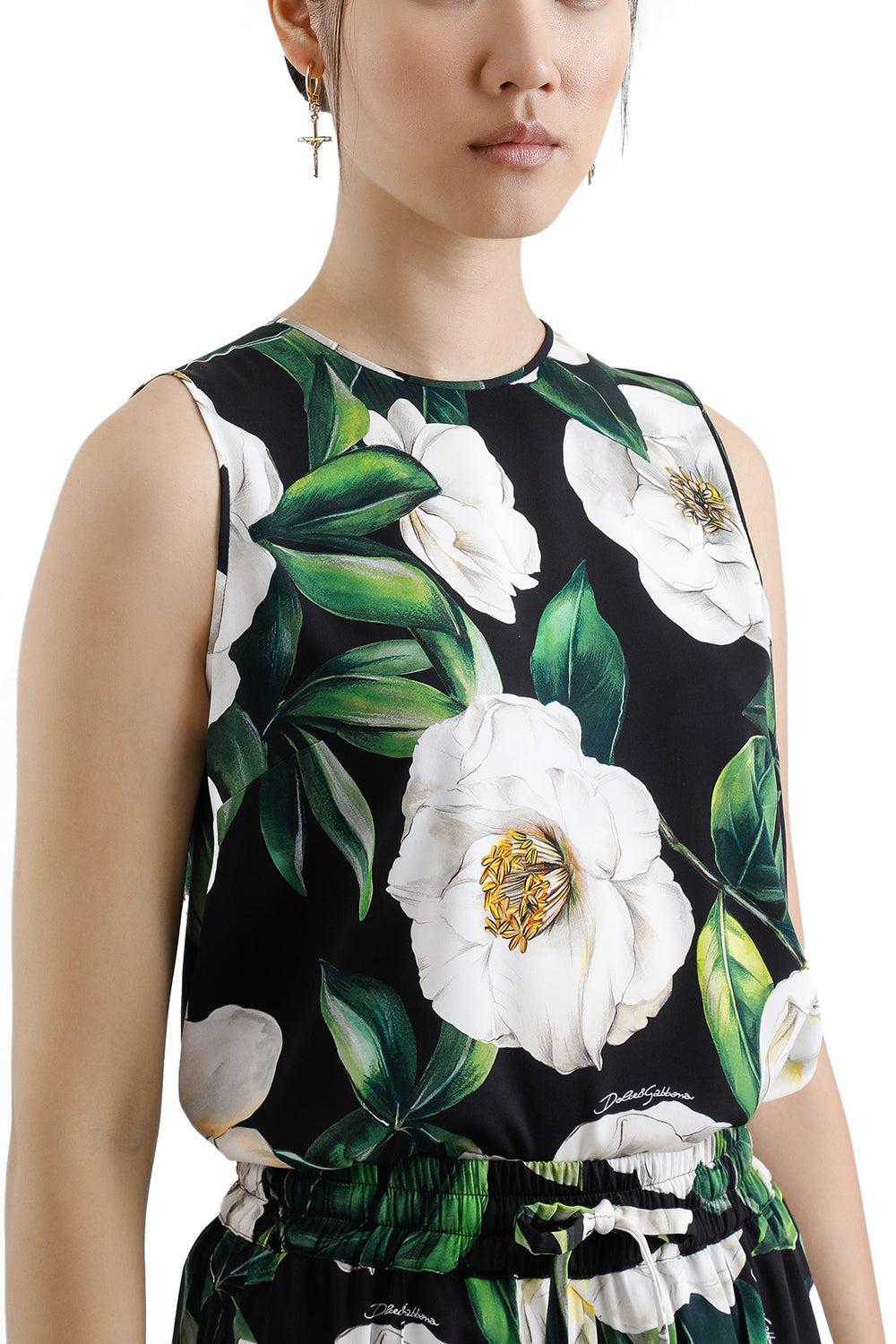 GARDENIA TANK TOP-GARDENIA/NERO-40-CLOTHINGTOPTANK-DOLCE & GABBANA