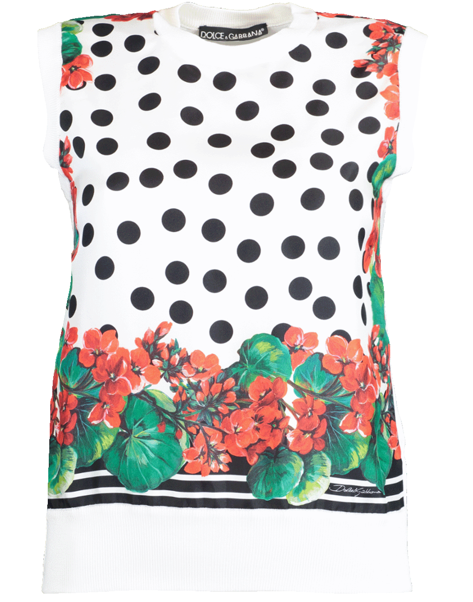 DOLCE & GABBANA-Polka Dot Print Silk Front Tank-