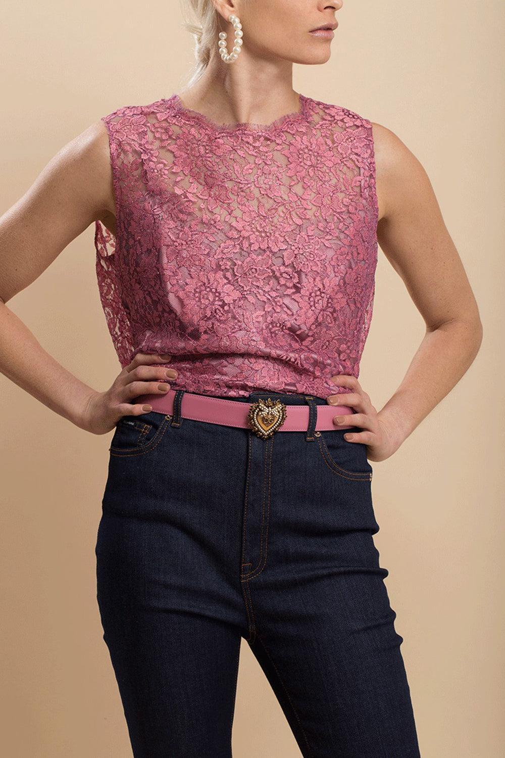 Sleeveless Lace Lame Cami Top-PINK-46-CLOTHINGTOPTANK-DOLCE & GABBANA