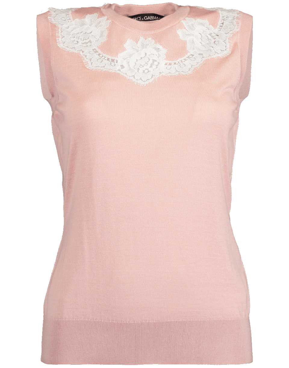 DOLCE & GABBANA-Sleeveless Cashmere and Silk Knit with Lace Detail-