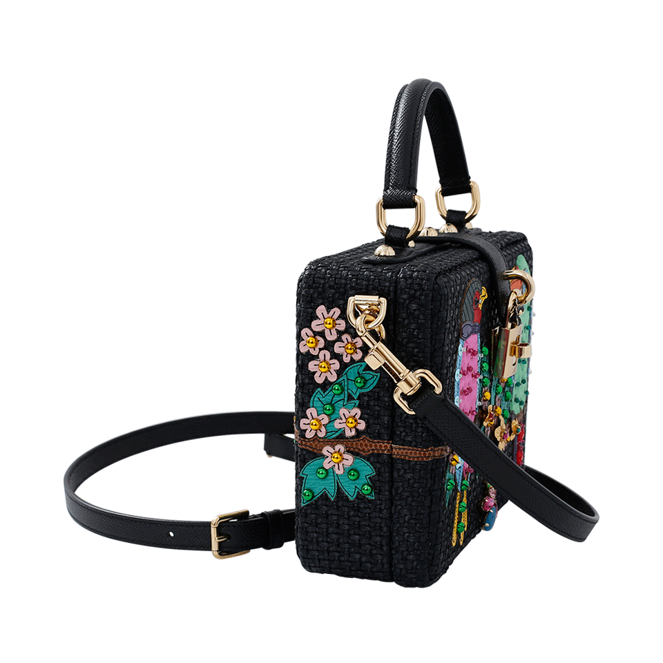 DOLCE & GABBANA-Parrot Embellished Raffia Box-NERO