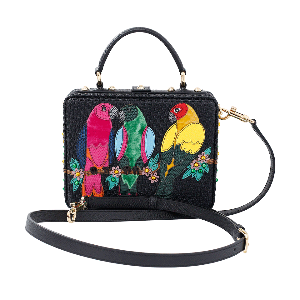 DOLCE & GABBANA-Parrot Embellished Raffia Box-NERO